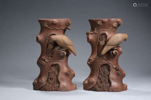 Pair of Zisha Bionic Wall Vases