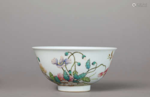 Inscribed Famille Rose Flower Bowl