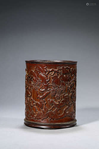 Carved Bamboo Melon and Beast Brush Pot