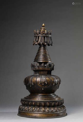 Silver Inlaid Copper Alloy Bronze Stupa