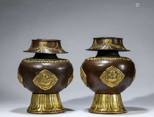 Pair of Gilt-Bronze Baluster Vases