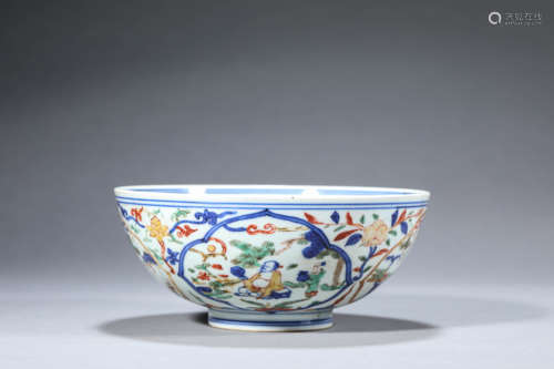 Wucai Glaze Enclosing Figure Story Bowl