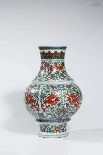 Doucai Glaze Interlocking Phoenix Olive-Shape Vase