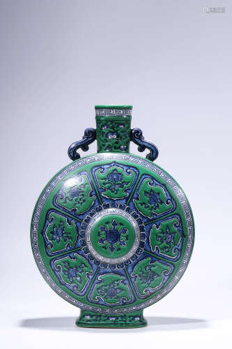 Blue and White Green-Ground  Babao Moonflask