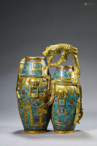 Cloisonne Enamel Dragon Conjoined Vase