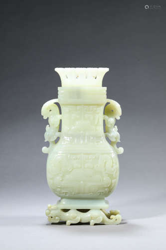Carved Jade Beast-Face Vase and Cover