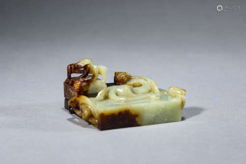 Carved Brownish Jade Chilong Seal