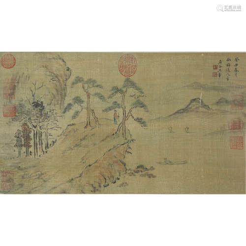 Chinese Landscape Painting Silk Scroll, Wang Hui Mark