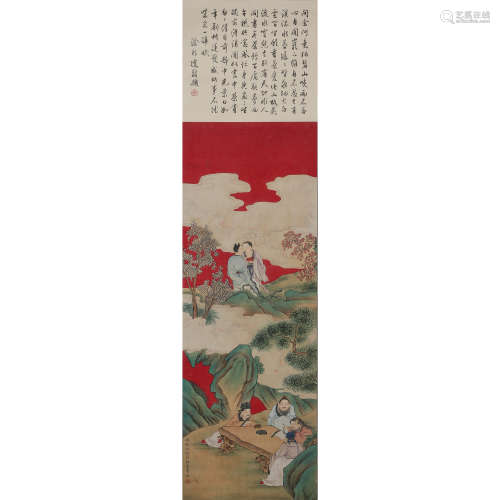 Chinese Figure Painting Silk Scroll, Pan Jingshu Mark