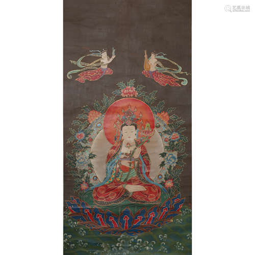 Chinese Bodhisattva Painting Paper Scroll, Ding Guanpeng Mar...