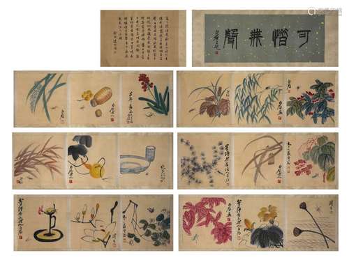 Chinese Flowers, Insects and Rock Painting Paper Hand Scroll...