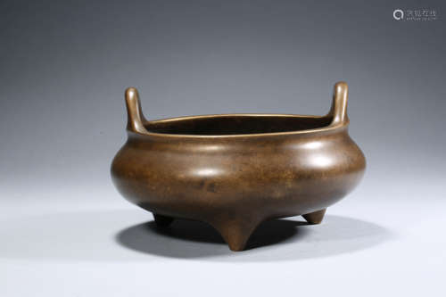 Bronze U-Shape Eared Tripod Censer