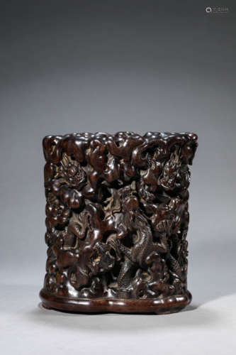 Sandalwood Dragon Brush Pot