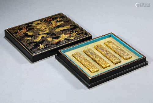 Set of Chinese Gilt Coating Dragon Ink Sticks