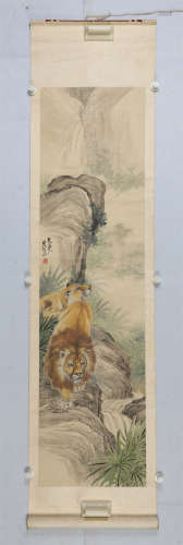 （1895-1961） 朱文侯 双狮 设色纸本 立轴
