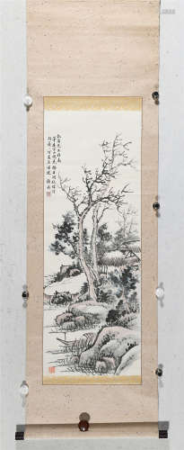 （1907-2008） 顾飞 溪山幽居图 设色纸本 立轴