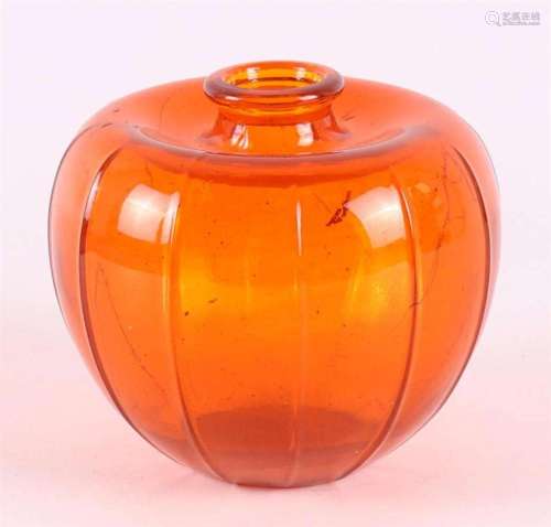 An orange pressed glass liberation vase, design: A.D. Copier...