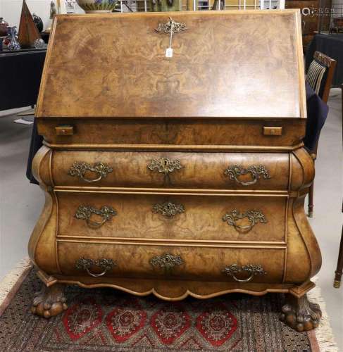 A veneered burr walnut valve secretaire, Louis Seize style, ...