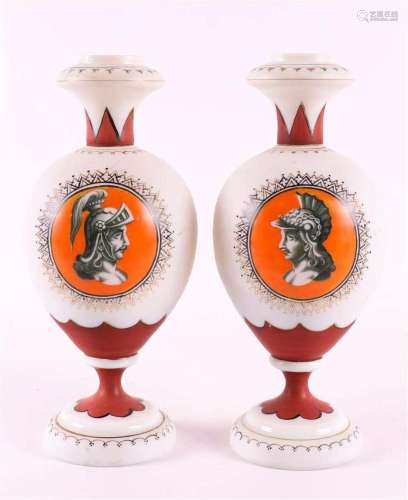 A pair of baluster-shaped opaline glass vases, late 19th cen...