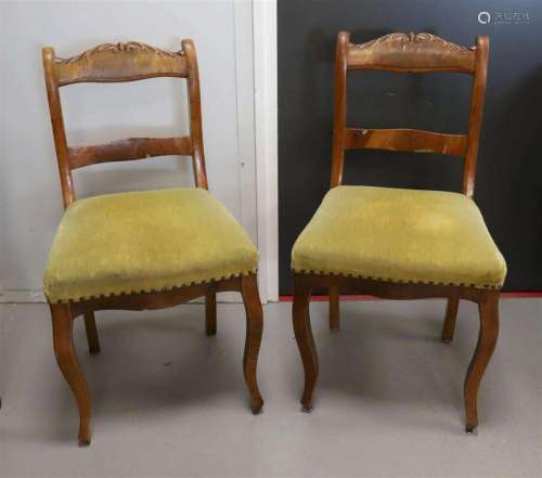 Six mahogany chairs, curved back window with carving, 1st ha...