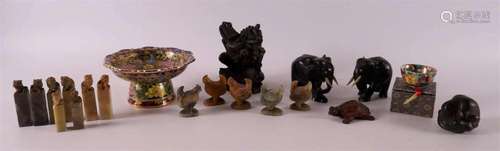 A lot of various Asian items, including cloissoné and soapst...