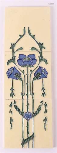 Twice a series of six Jugenstil tiles with floral depiction,...