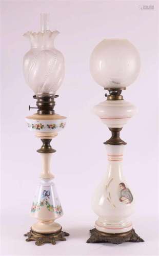 An opaline glass table oil lamp, late 19th century.