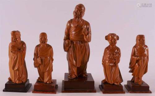 Five various carved boxwood figures, China, 20th century.