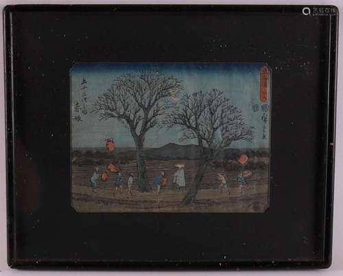 Three various Japanese woodcuts in frame, Japan, Ukio-e, aro...