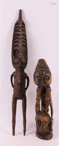 Ethnography. Two wooden statues, Africa.