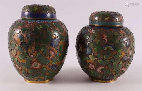 A pair of brass cloisson ginger jars, 20th century.