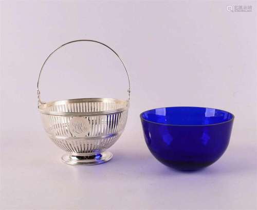 A round blue glass candy coupe, England, 20th century.