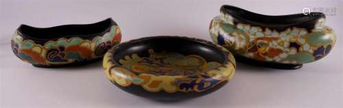 Two pottery jardinaires and a fruit bowl, ca. 1930.