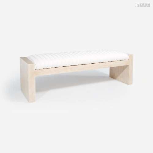 Contemporary A Cerused Upholstered Bench, circa 1980