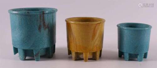 Three graniver glass cactus pots, design: A.D. Copier, ca. 1...