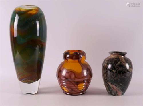 Three various vases, including glass, including 1st half of ...