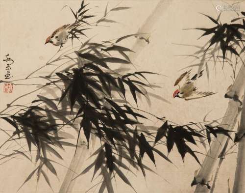QIAO MU (1920-2002), SPARROWS AND BAMBOO