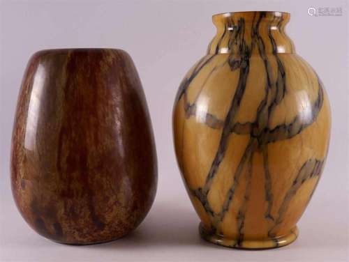 Two clouded glass Art Deco vases, ca. 1930.