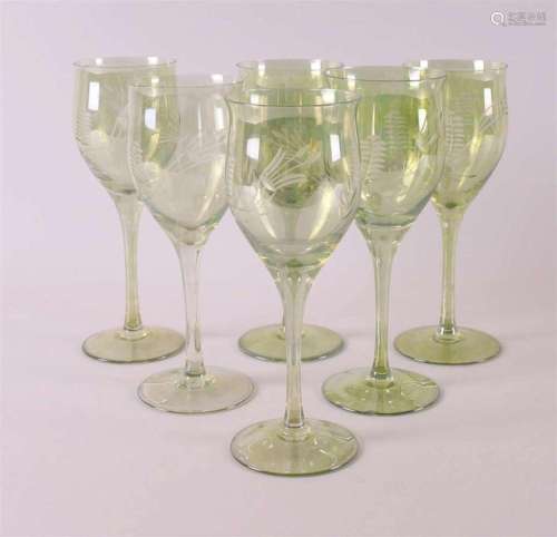 A set of six wine glasses with cut decor, 20th century.