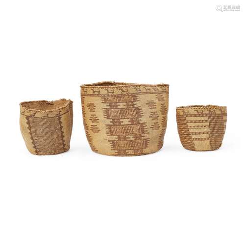 Three Skokomish twined baskets