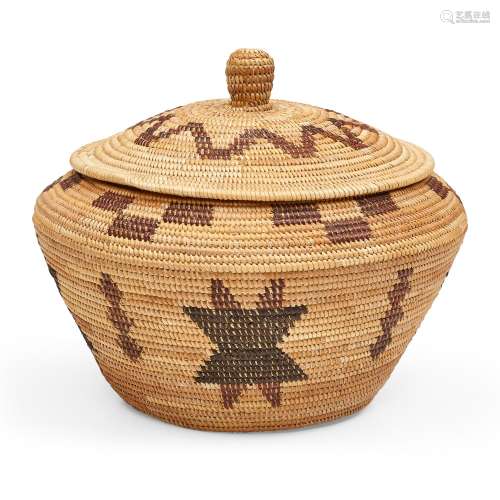 A Yokuts polychrome lidded basket
