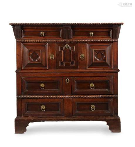 A CHARLES II OAK AND SNAKEWOOD CHEST OF DRAWERS, CIRCA 1670