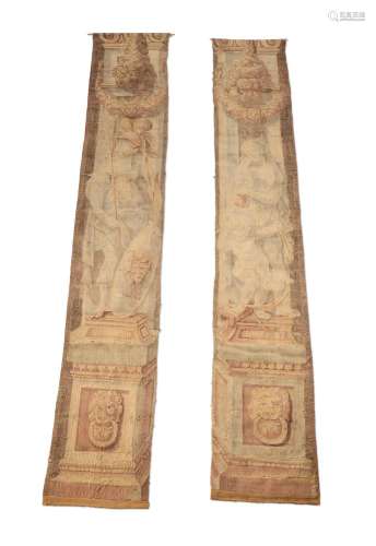 A PAIR OF BRUSSELS TAPESTRY BORDER FRAGMENTS, LATE 17TH/EARL...