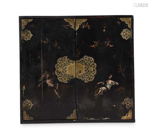 A BLACK LACQUER AND PAINTED CABINET, MID 18TH CENTURY