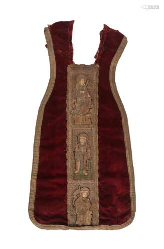 A CHASUBLE FRAGMENT, THE RED VELVET FIELD WITH EARLIER ORPHR...