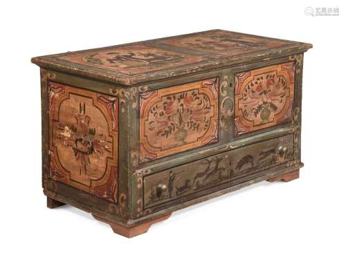 A SWISS POLYCHROME PAINTED MULE CHEST, LATE 18TH/ EARLY 19TH...