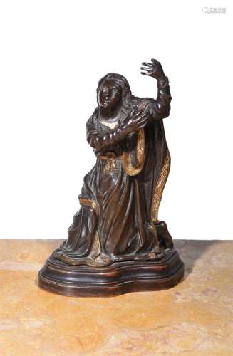 A BRONZE AND GILT-BRONZE FIGURE OF MARY MAGDALEN, ITALIAN 17...
