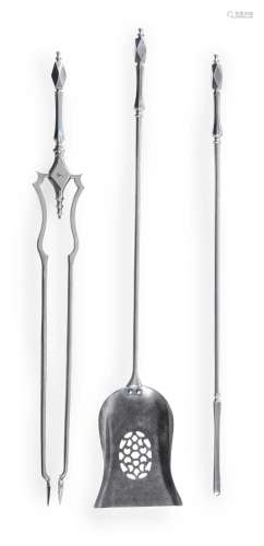A SET OF THREE POLISHED STEEL FIRE TOOLS, EARLY 19TH CENTURY