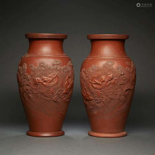 PAIRE DE VASES BALUSTRESen grès de Yixing