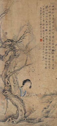 1839-1883 胡锡珪 柳荫仕女  约3.52平尺 设色纸本 立轴